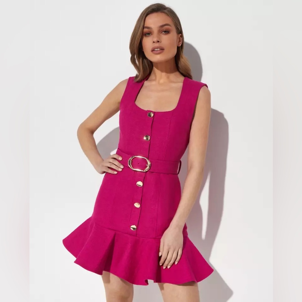 Acler Finsbury Belted Ruffle Mini Dress In Pink - AU 8 / US 4
